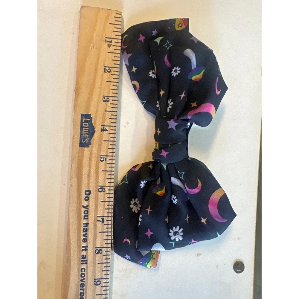 Rainbow Mushroom Moon Star Navy Blue Hair Bow Barrette Accessory‎